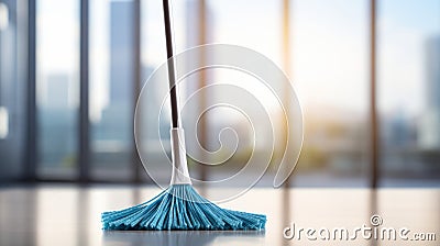 Office floor cleaning service with unrecognizable person cleaning and blurred background Stock Photo