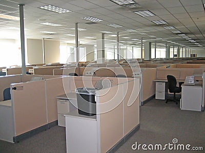 Office full of empty cubicles Stock Photo
