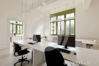 Office with furniture, computers Stock Photo
