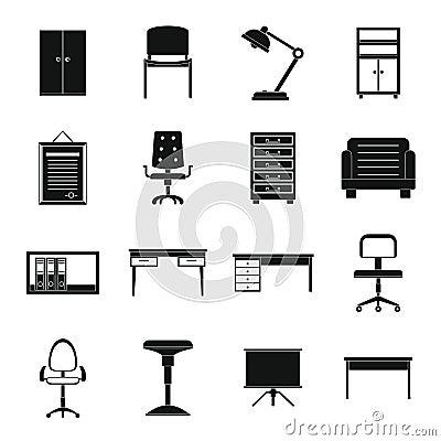 Office furniture icons set, simple style Vector Illustration