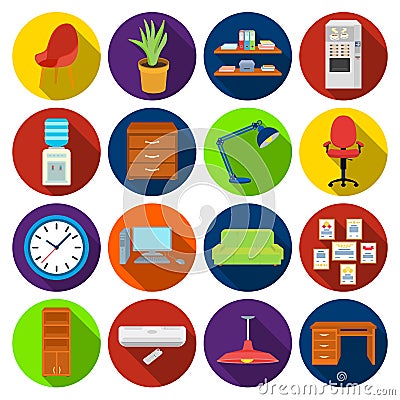 Office furniture and interior set icons in flat style. Big collection of office furniture and interior vector symbol Vector Illustration