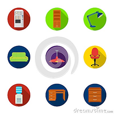 Office furniture and interior set icons in flat style. Big collection of office furniture and interior vector symbol Vector Illustration