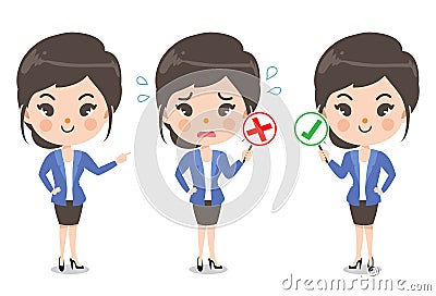 Office girl and action emotion. Vector Illustration