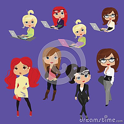 Office girls cartoon characters Vector Illustration