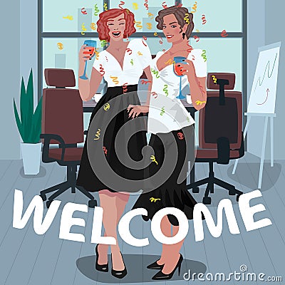 Office girls are welcomed on the job Vector Illustration