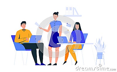 Office Giving Tasks Composition Vector Illustration