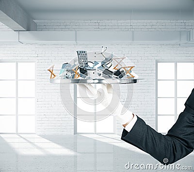 Office goods on tray Stock Photo