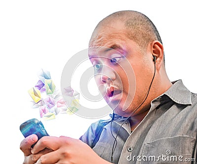 An office guy receive tons of spam mail via smartphone. He is sh Stock Photo