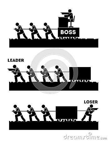 Leader and loser, icons silhouettes on white background, mini story, comic. Motivation Stock Photo