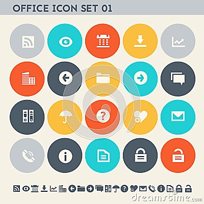 Office 1 icon set. Multicolored flat buttons Vector Illustration