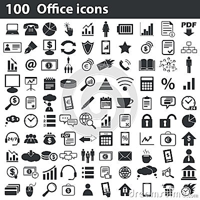 100 office icons set Vector Illustration