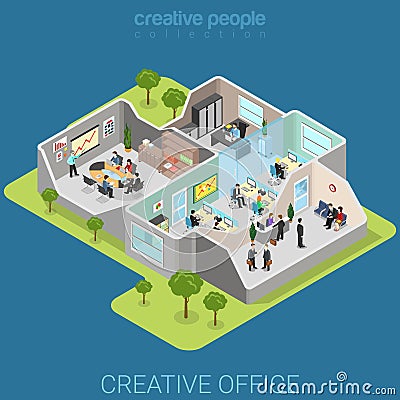 Office interior corporate department flat isometric vector 3d Vector Illustration