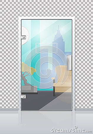 Office Interior Through Glass Door Flat Vector Vector Illustration