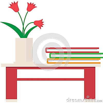 Office interior icon small table with book stack Vector Illustration