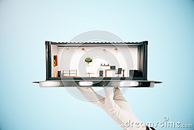 Office interior inside cargo container Stock Photo
