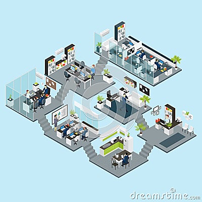 Office Isometric Different Floors Vector Illustration