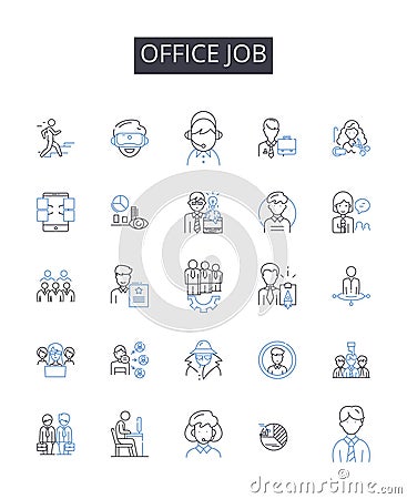 Office job line icons collection. Automated, Integrated, Smart, Connected, Autonomous, Responsive, Proactive vector and Vector Illustration