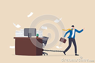 Office job work hard like a slave, overworked with busy and urgent assignment, exhausted or stressful responsibility concept, Vector Illustration