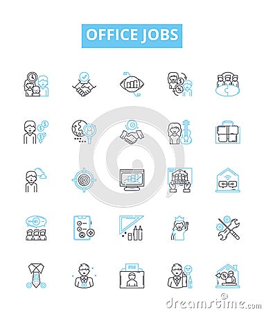 Office jobs vector line icons set. Clerical, Executive, Managerial, Administration, Secretary, Accountant, Clerk Vector Illustration