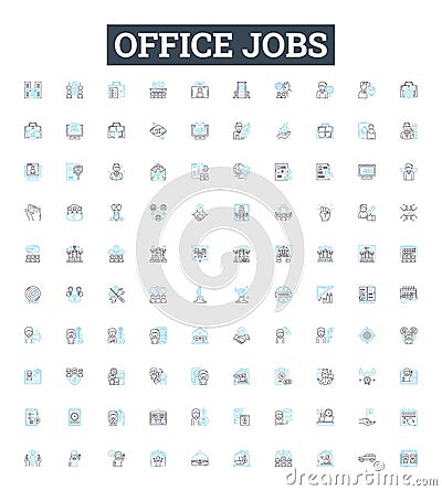 Office jobs vector line icons set. Clerical, Executive, Managerial, Administration, Secretary, Accountant, Clerk Vector Illustration