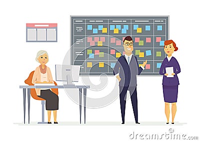 Office Kanban planning system - modern vector business cartoon characters illustration Vector Illustration