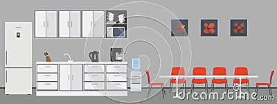 Office kitchen. Dining room in office Vector Illustration