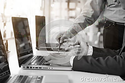 Office life with business man using laptop analysis data finance. Stock Photo