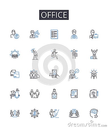 Office line icons collection. Countdown, Limit, Target, Timeframe, Schedule, Due date, Cutoff vector and linear Cartoon Illustration