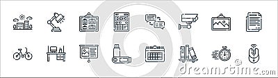 office line icons. linear set. quality vector line set such as computer mouse, books, usb flash drive, bicycle, picture, corkboard Vector Illustration