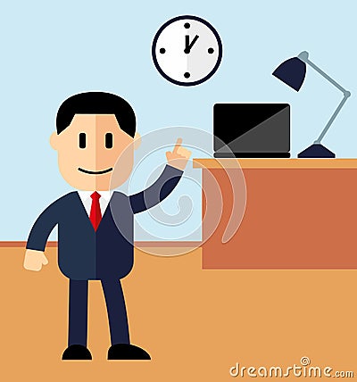 Office manager showing thumb up. working hours in the office. lovely man cartoon Vector Illustration