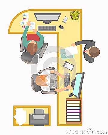 Office manager secretary reception work place layout vector flat plan details Vector Illustration