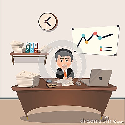 Office manager at the workplace, flat design Vector Illustration