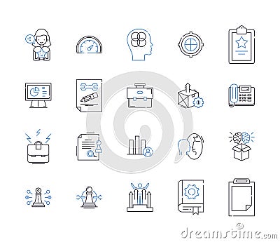 Office and managers outline icons collection. Office, Managers, Supplies, Employees, Documents, Organization, Technology Vector Illustration