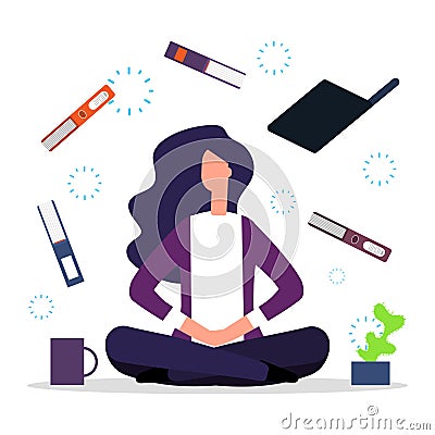 Office meditation. Concentration at workspace vector illustration Vector Illustration