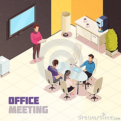 Office Meeting Isometric poster Vector Illustration