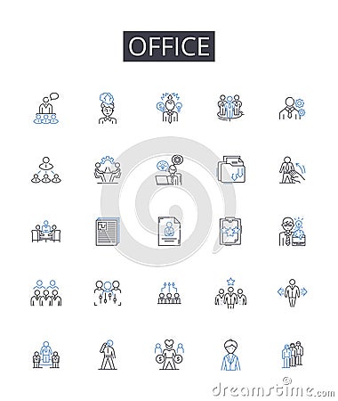 Office line icons collection. Workplace, Company, Employment, Business, Workspace, Enterprise, Establishment vector and Vector Illustration