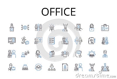 Office line icons collection. Workplace, Company, Employment, Business, Workspace, Enterprise, Establishment vector and Vector Illustration
