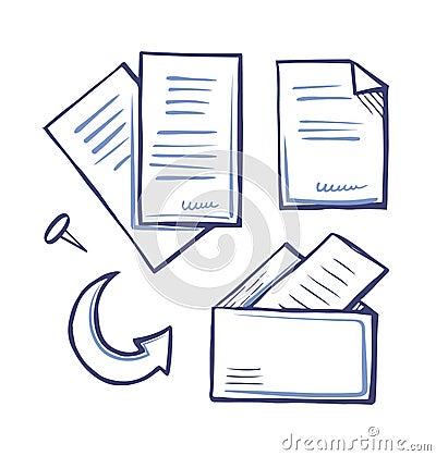 Office Papers and Documents with Pin Set Vector Vector Illustration