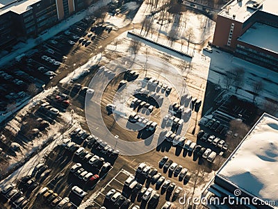 Office parking lot from above with lined spaces Stock Photo