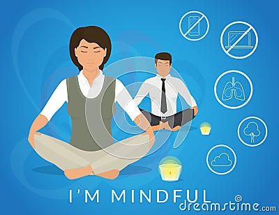 Office people sitting in calm lotus pose and relaxing Vector Illustration