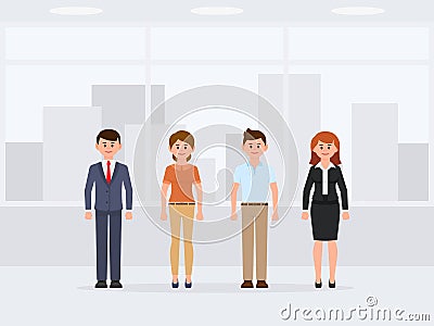 Office people standing cartoon character. Front view of happy colleagues. Vector Illustration