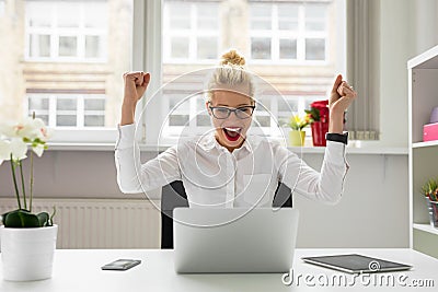 office person celebrating success Stock Photo