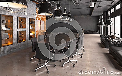 Office Photorealistic Render. 3D illustration. Meeting room. Cartoon Illustration