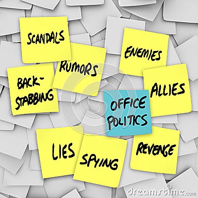 Office Politics Scandal Rumors Lies Gossip - Sticky Notes Stock Photo