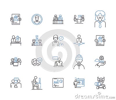 Office profession outline icons collection. Executive, Manager, Secretary, Clerk, Administrator, Supervisor, Officer Vector Illustration