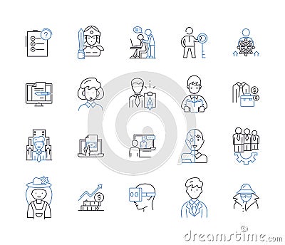 Office profession outline icons collection. Executive, Manager, Secretary, Clerk, Administrator, Supervisor, Officer Vector Illustration