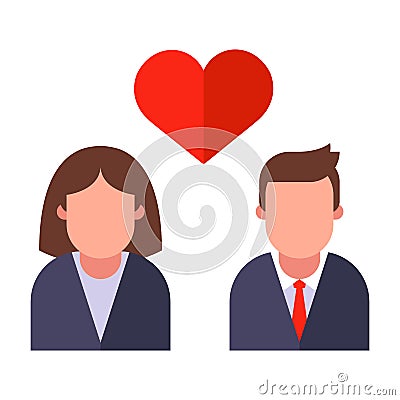 Office romance in the office. Valentine`s day at work. Vector Illustration