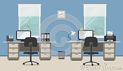 Office room in a blue color Vector Illustration