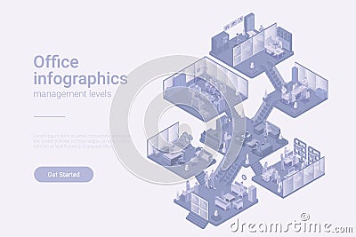 Office room departments Isometric Flat white monochrome vector concept Vector Illustration