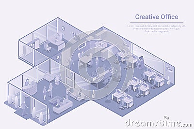 Office room departments Isometric Flat white monochrome vector concept Vector Illustration